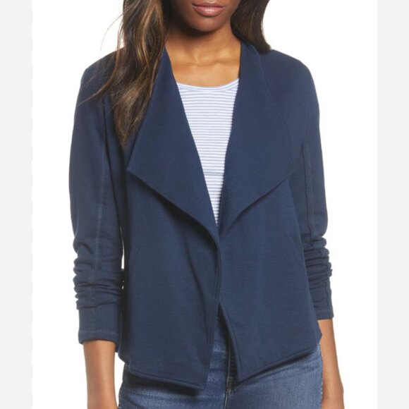 Caslon Drape Collar Navy Knit Blazer - Picture 1 of 9